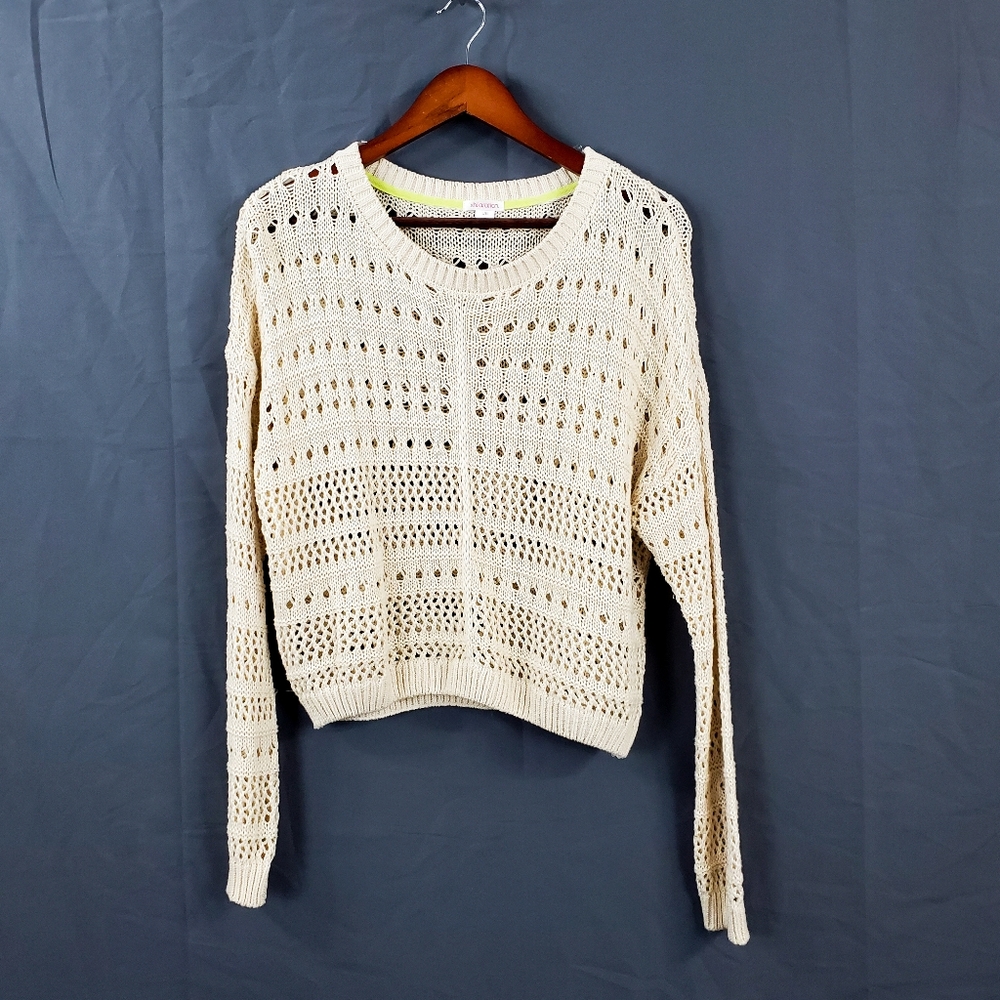 Xhilaration Cream White Mesh Knit Sweater Large